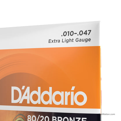 D'Addario D'Addario 80/20 Bronze Acoustic Guitar Strings - 6-String 10-47 Extra Light EJ10