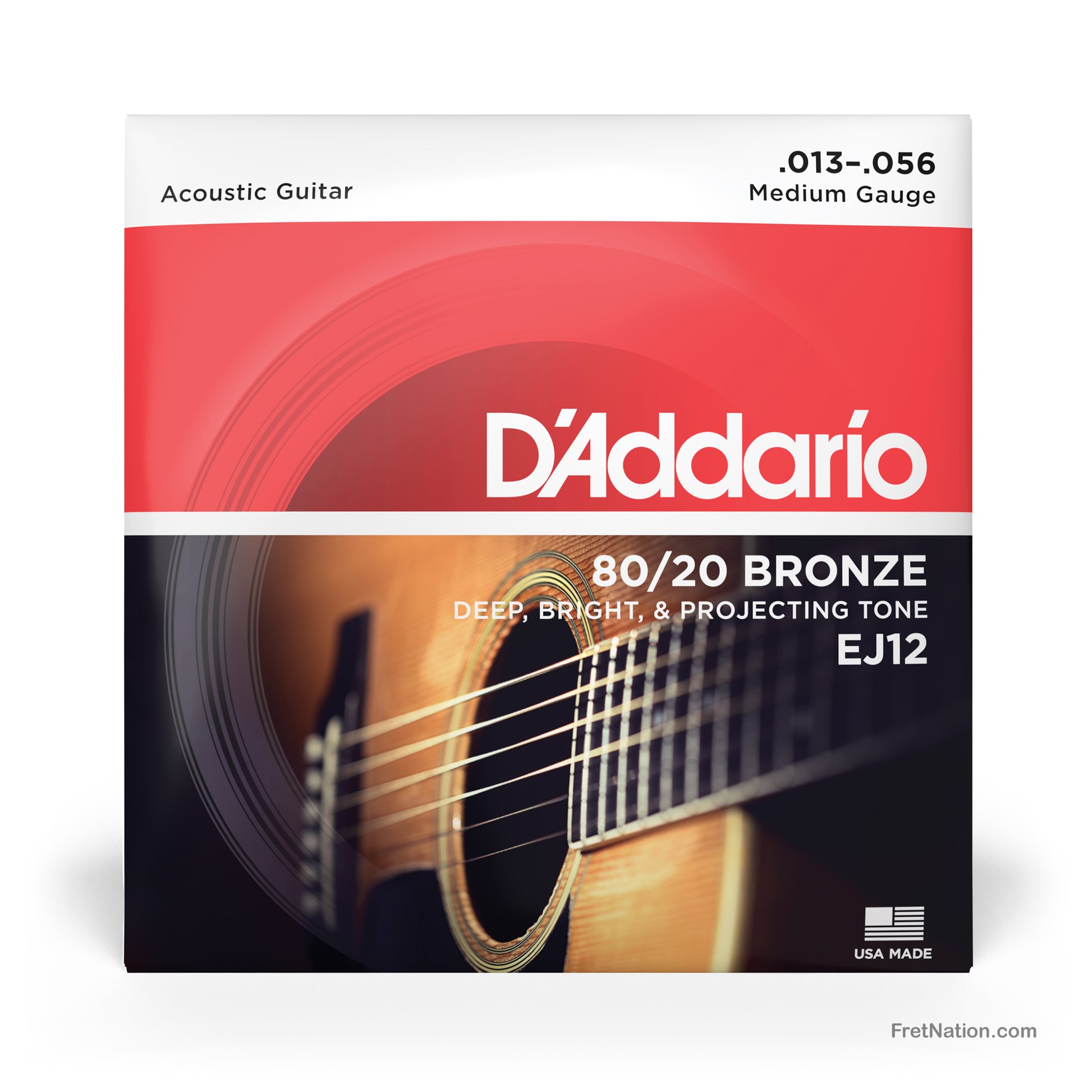 D'Addario D'Addario 80/20 Bronze Acoustic Guitar Strings - 6-String 13-56 Medium EJ12