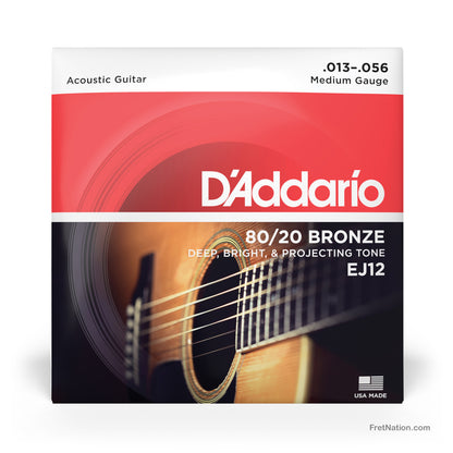 D'Addario D'Addario 80/20 Bronze Acoustic Guitar Strings - 6-String 13-56 Medium EJ12