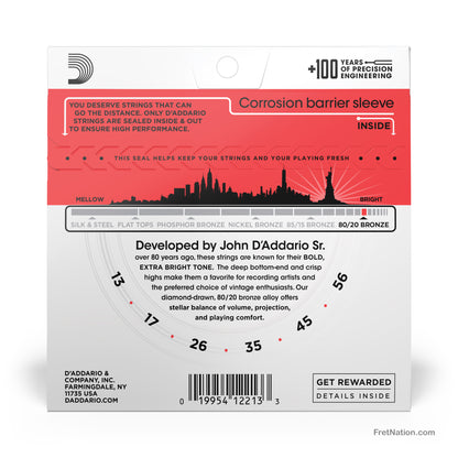 D'Addario D'Addario 80/20 Bronze Acoustic Guitar Strings - 6-String 13-56 Medium EJ12