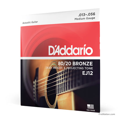 D'Addario D'Addario 80/20 Bronze Acoustic Guitar Strings - 6-String 13-56 Medium EJ12