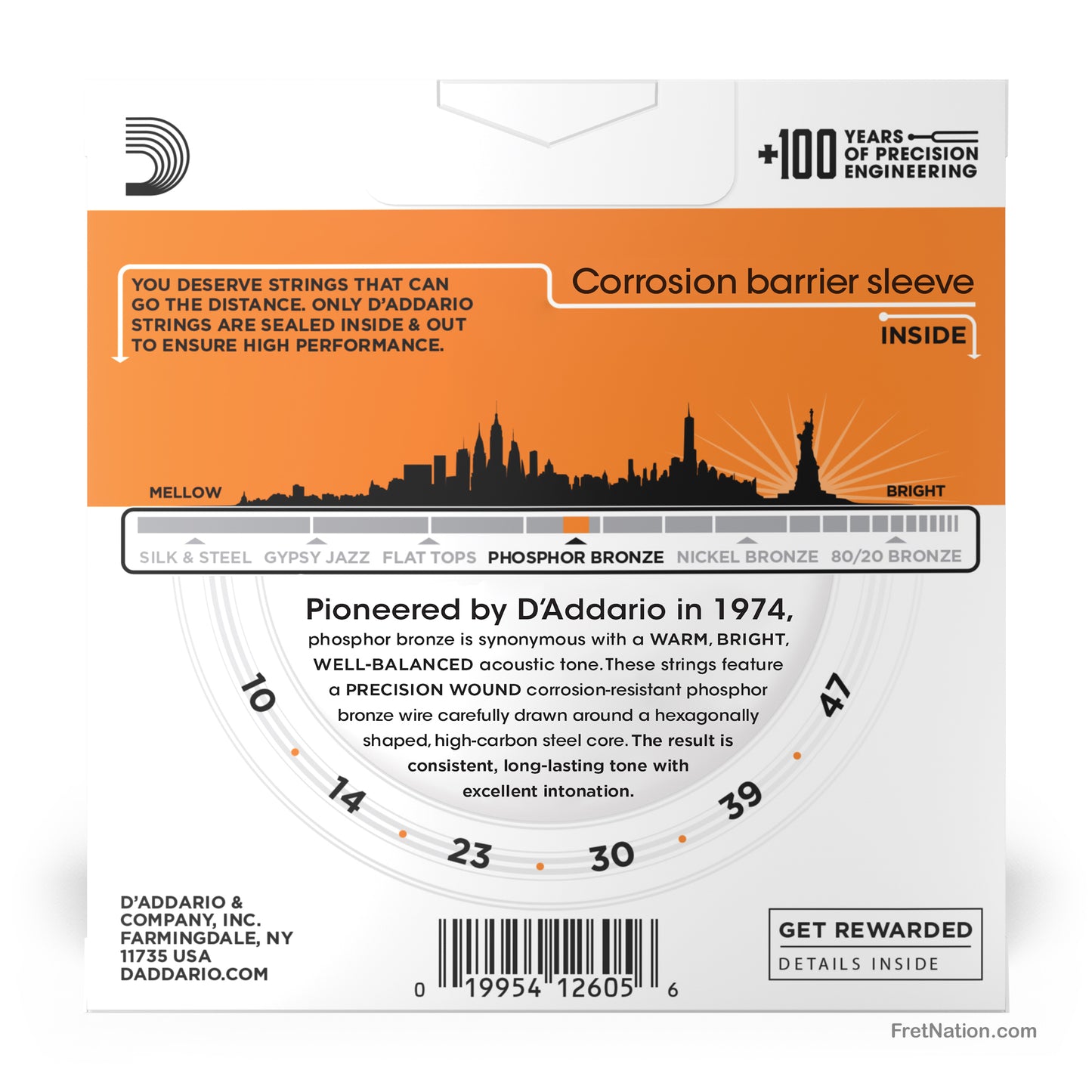 D'Addario D'Addario Phosphor Bronze Acoustic Guitar 3-Pack - 6-String 10-47 Extra Light EJ15-3D