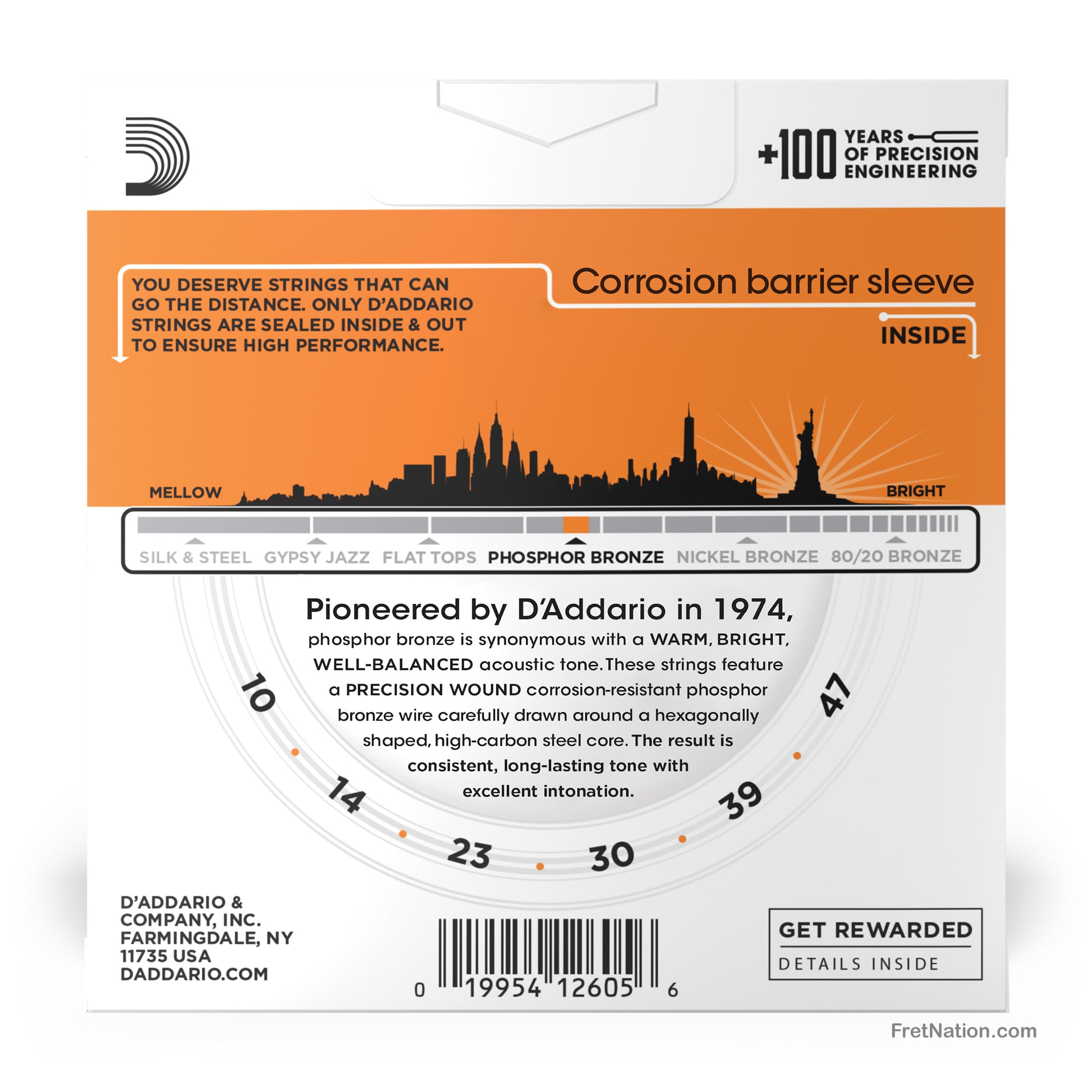 D'Addario D'Addario Phosphor Bronze Acoustic Guitar 3-Pack - 6-String 10-47 Extra Light EJ15-3D