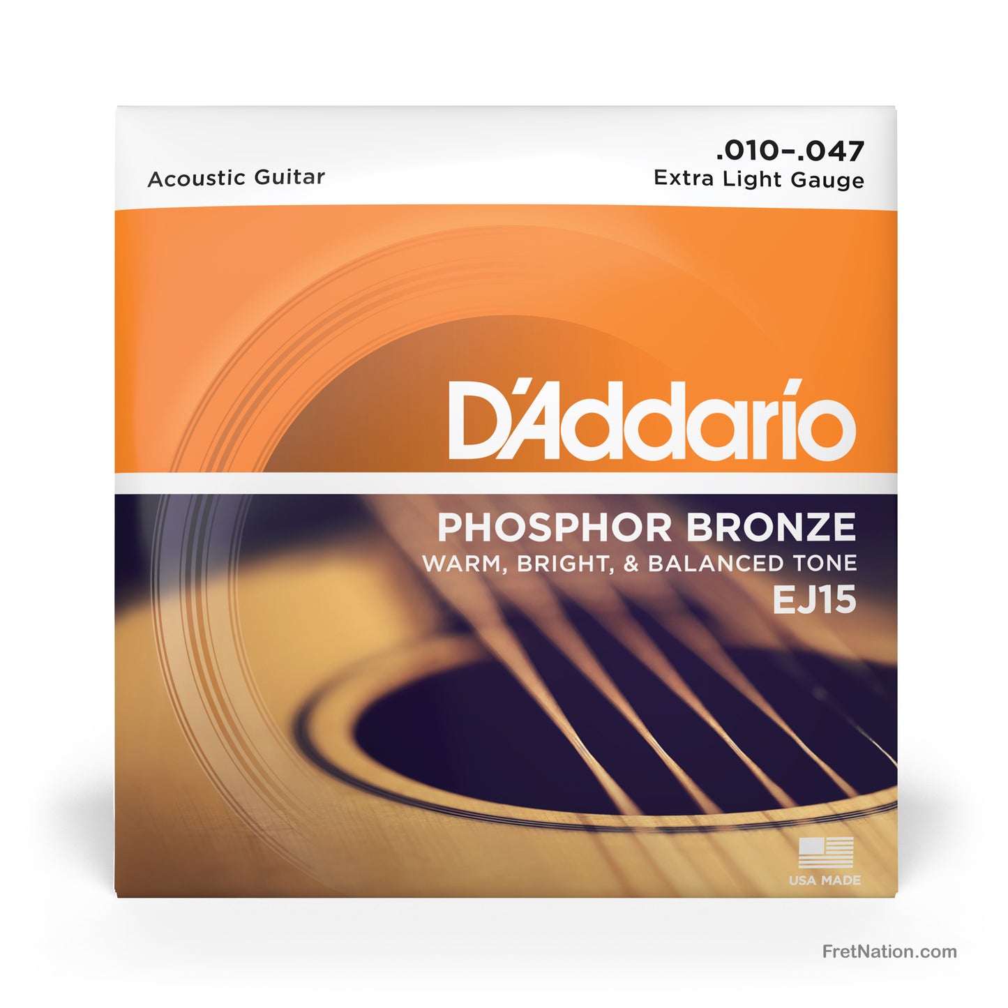 D'Addario D'Addario Phosphor Bronze Acoustic Guitar Strings - 6-String 10-47 Extra Light EJ15