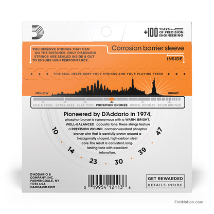 D'Addario D'Addario Phosphor Bronze Acoustic Guitar Strings - 6-String 10-47 Extra Light EJ15