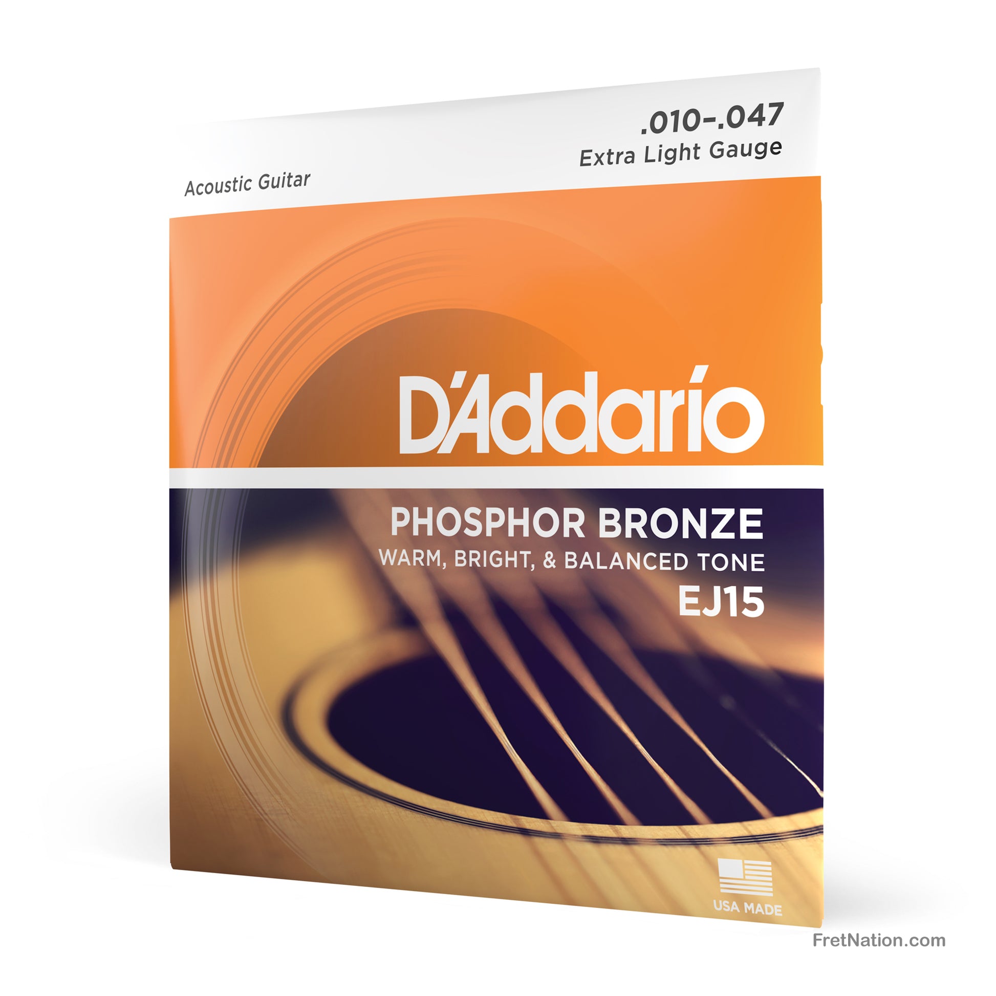 D'Addario D'Addario Phosphor Bronze Acoustic Guitar Strings - 6-String 10-47 Extra Light EJ15