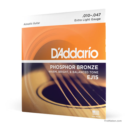 D'Addario D'Addario Phosphor Bronze Acoustic Guitar Strings - 6-String 10-47 Extra Light EJ15