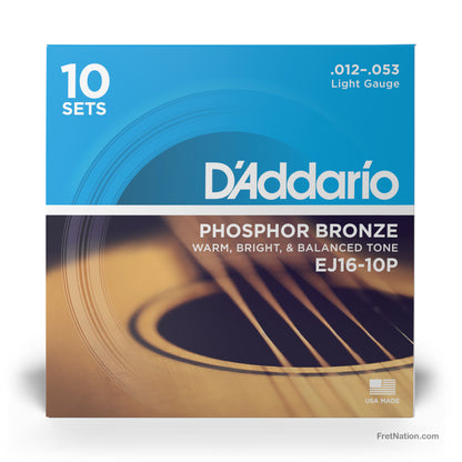 D'Addario D'Addario Phosphor Bronze Acoustic Guitar 10-Pack - 6-String 12-53 Light EJ26-10P