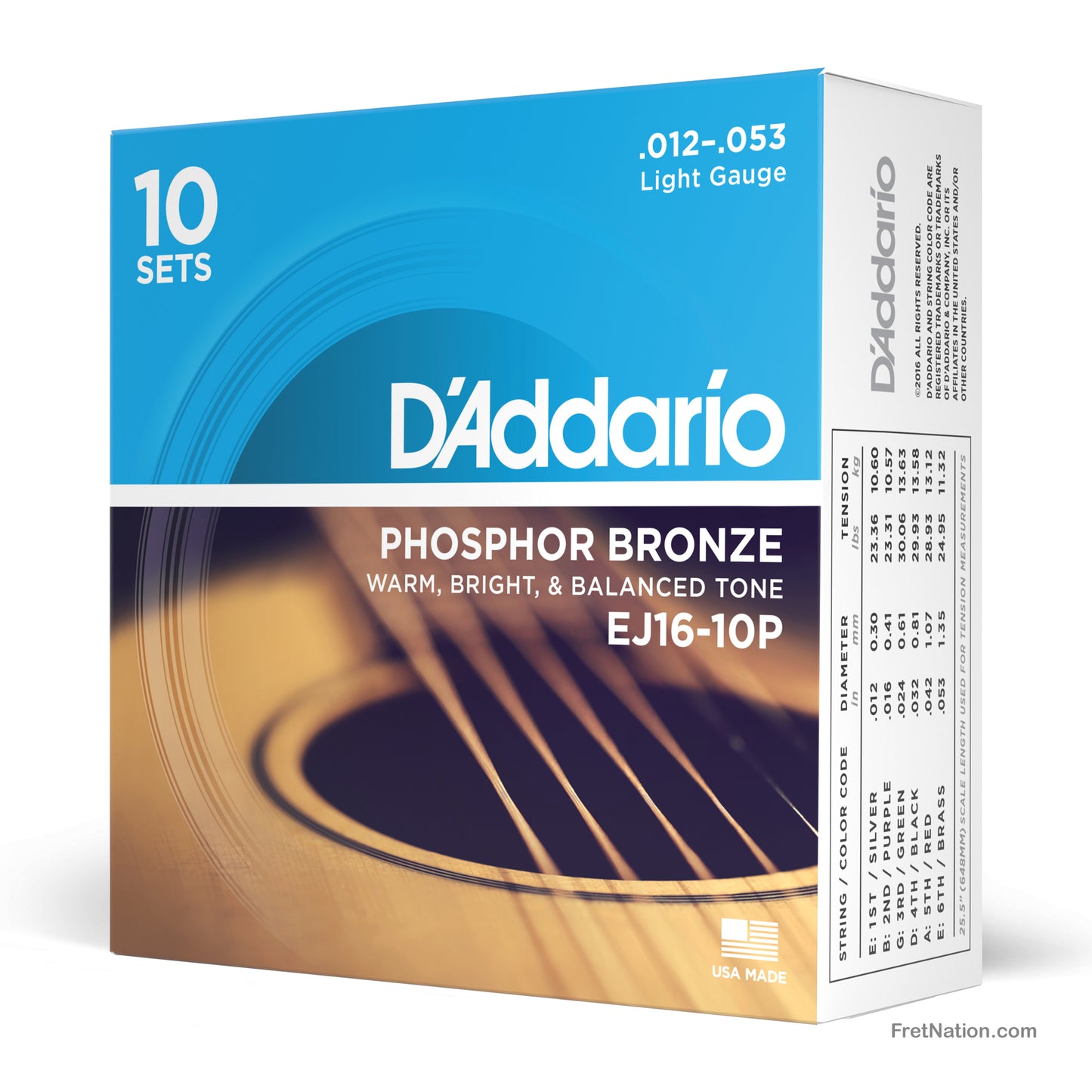 D'Addario D'Addario Phosphor Bronze Acoustic Guitar 10-Pack - 6-String 12-53 Light EJ26-10P