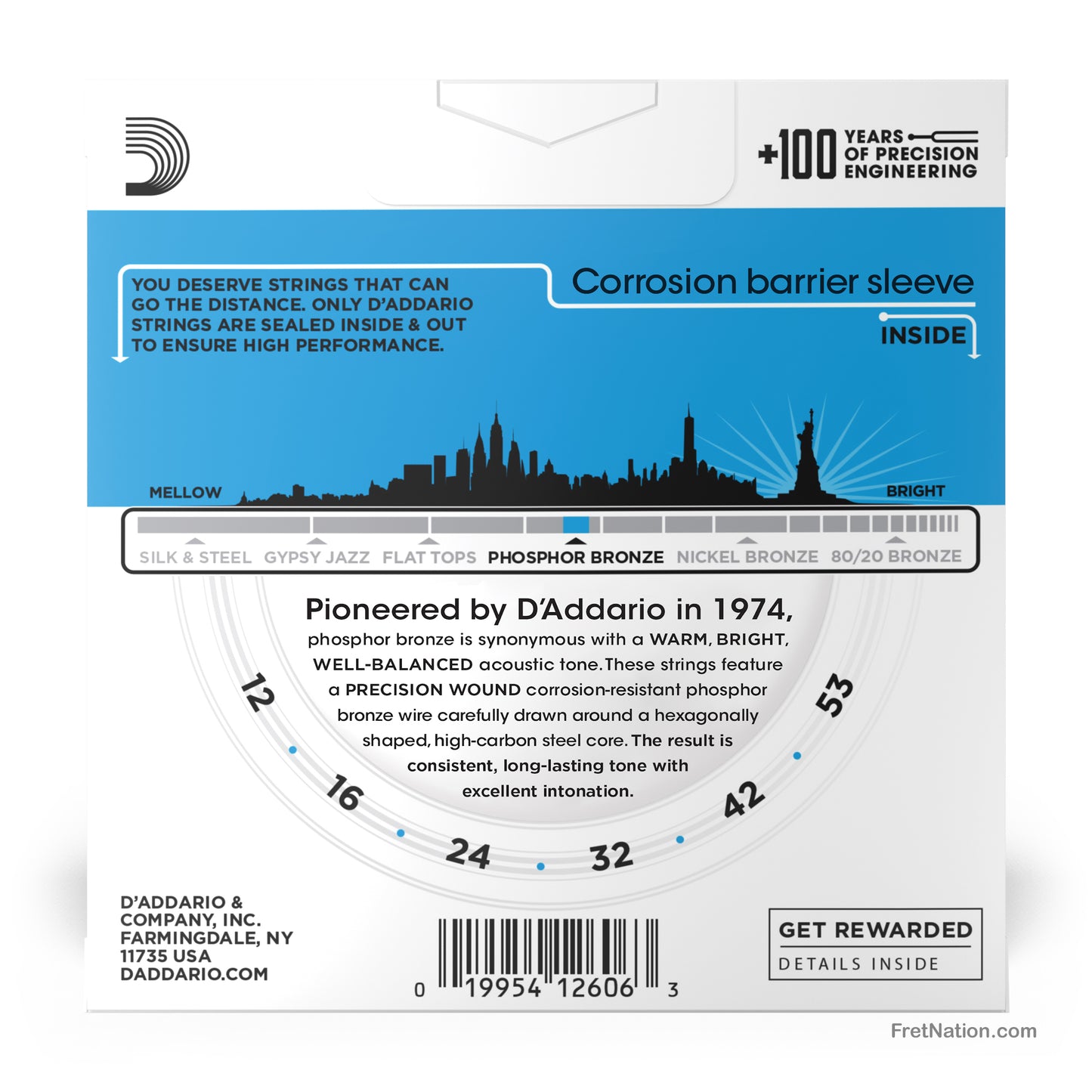 D'Addario D'Addario Phosphor Bronze Acoustic Guitar 3-Pack - 6-String 12-53 Light EJ26-3D