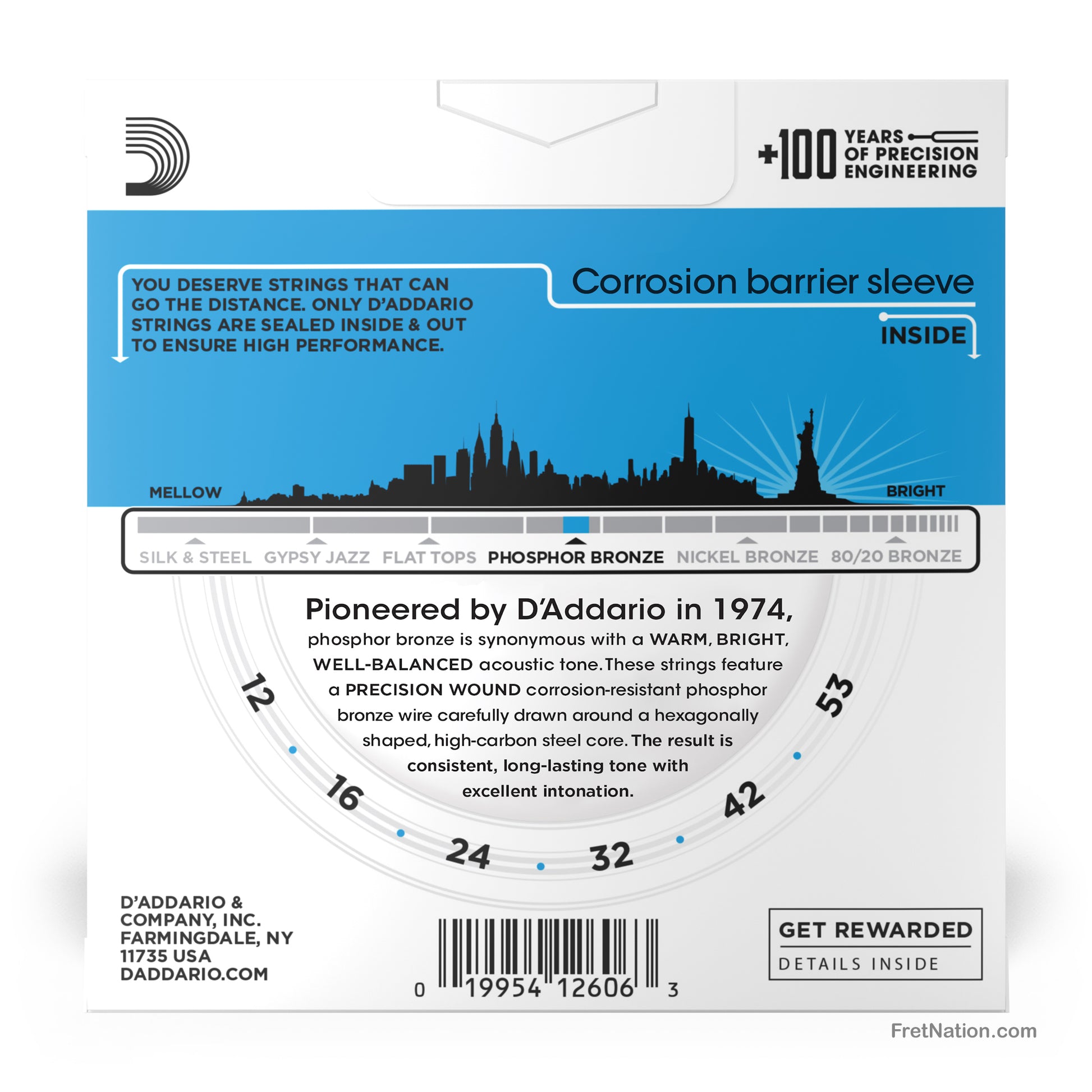 D'Addario D'Addario Phosphor Bronze Acoustic Guitar 3-Pack - 6-String 12-53 Light EJ26-3D