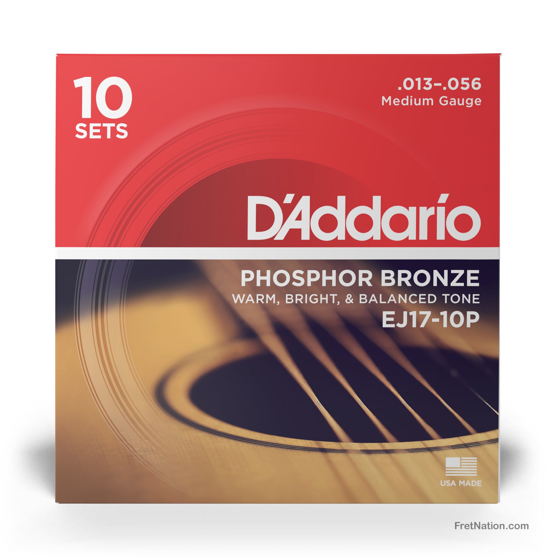 D'Addario D'Addario Phosphor Bronze Acoustic Guitar 10-Pack - 6-String 13-56 Medium EJ17-10P