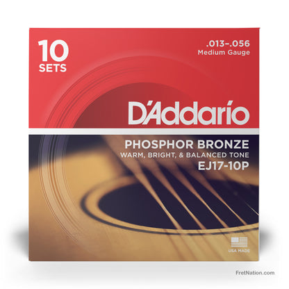 D'Addario D'Addario Phosphor Bronze Acoustic Guitar 10-Pack - 6-String 13-56 Medium EJ17-10P