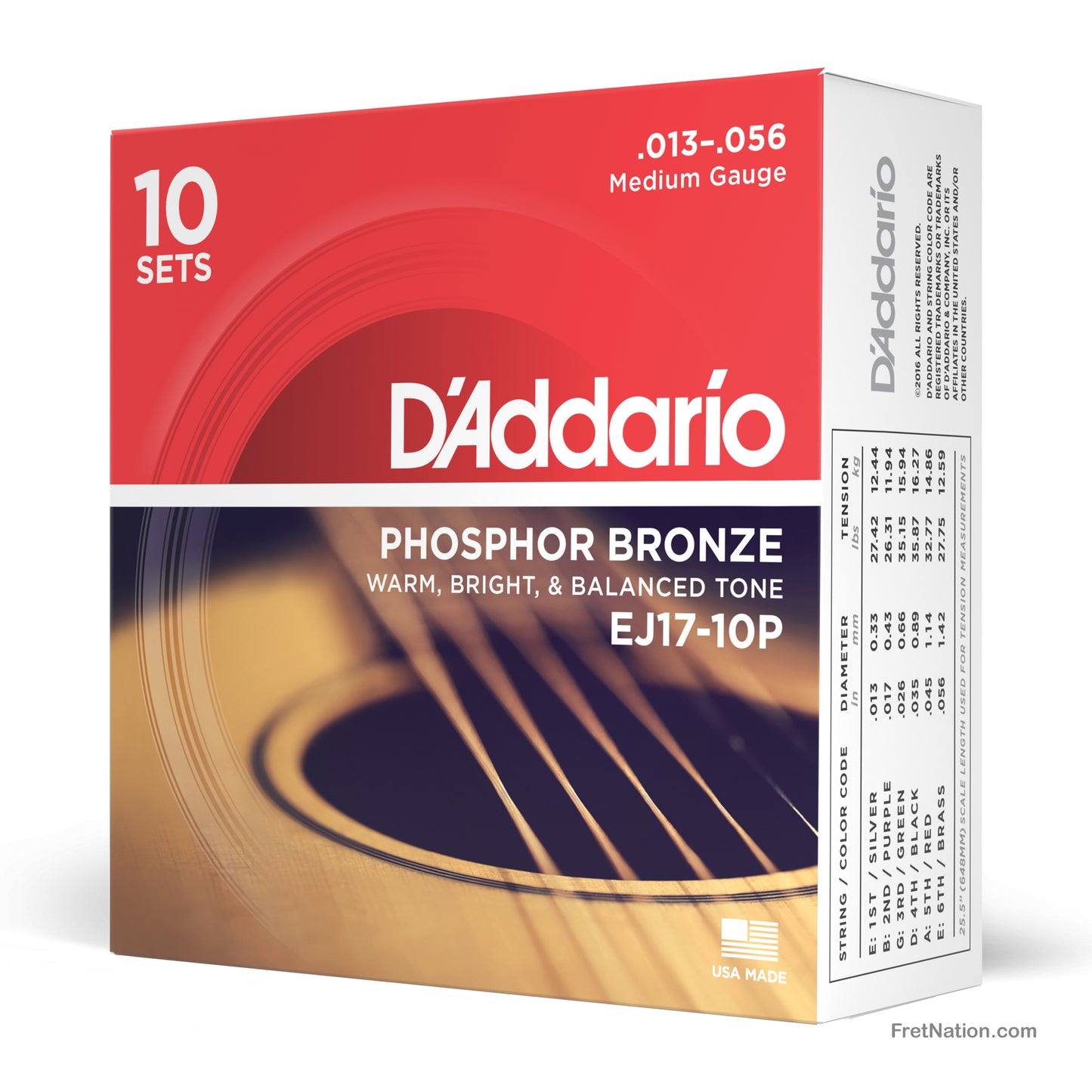 D'Addario D'Addario Phosphor Bronze Acoustic Guitar 10-Pack - 6-String 13-56 Medium EJ17-10P