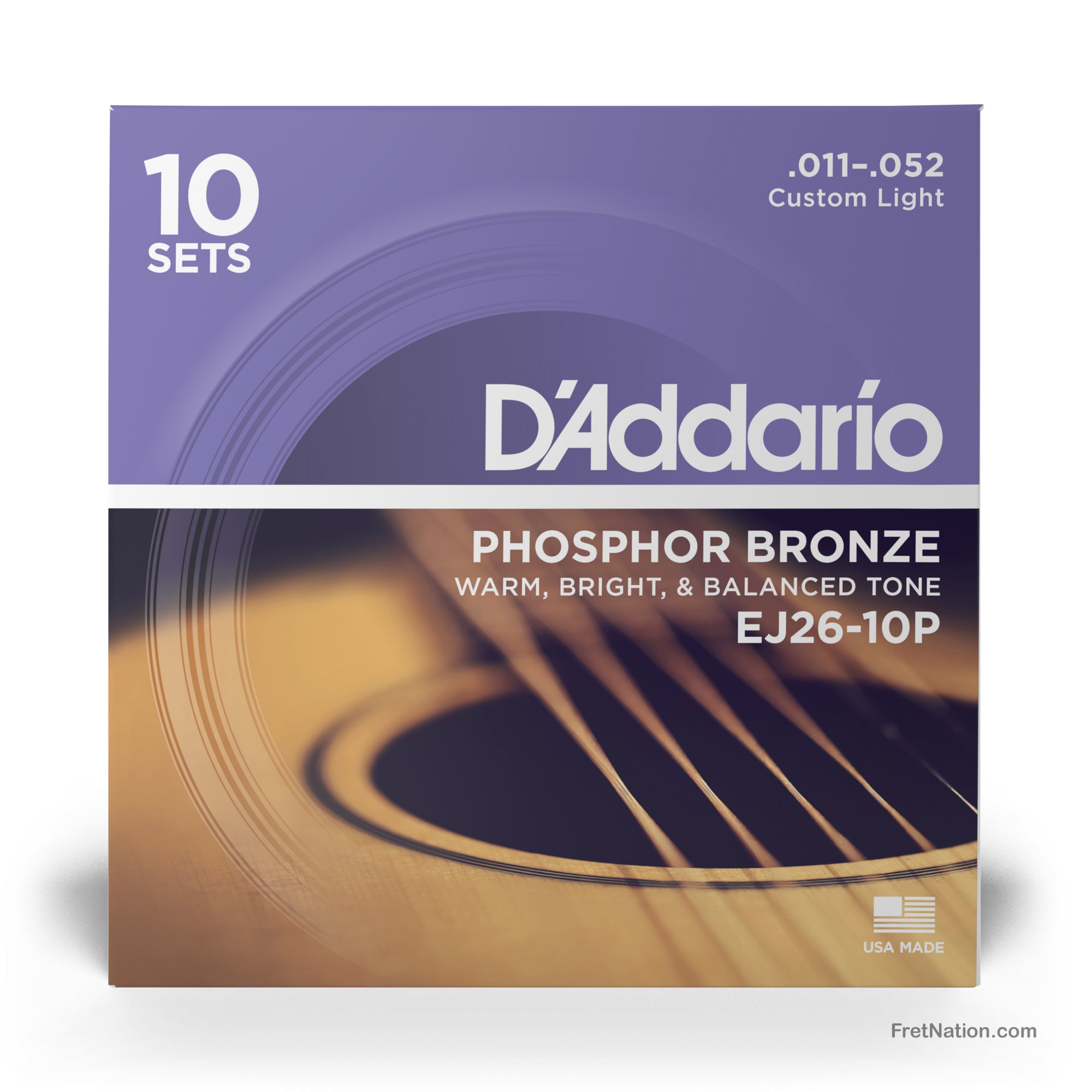 D'Addario D'Addario Phosphor Bronze Acoustic Guitar 10-Pack - 6-String 11-52 Custom Light EJ26-10P