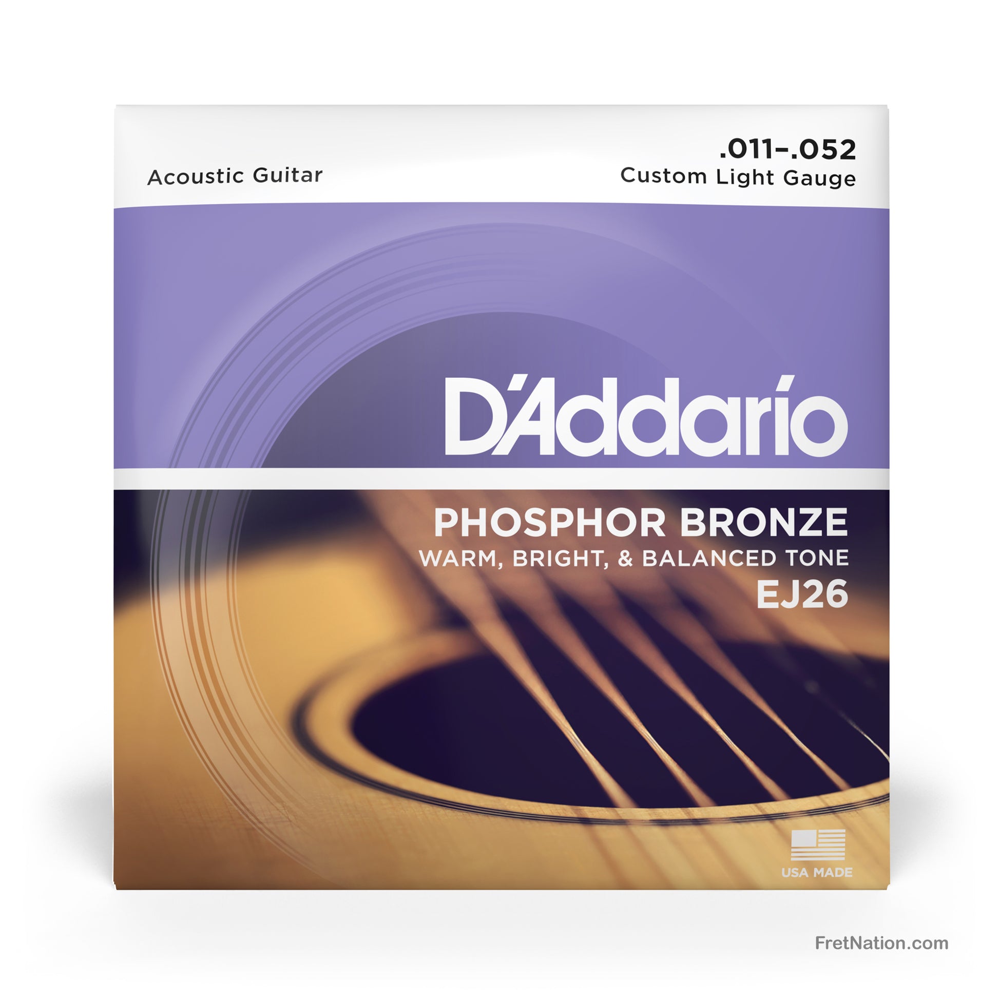 D'Addario D'Addario Phosphor Bronze Acoustic Guitar Strings - 6-String 11-52 Custom Light EJ26