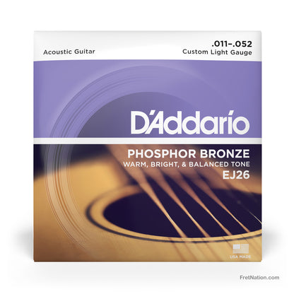 D'Addario D'Addario Phosphor Bronze Acoustic Guitar Strings - 6-String 11-52 Custom Light EJ26