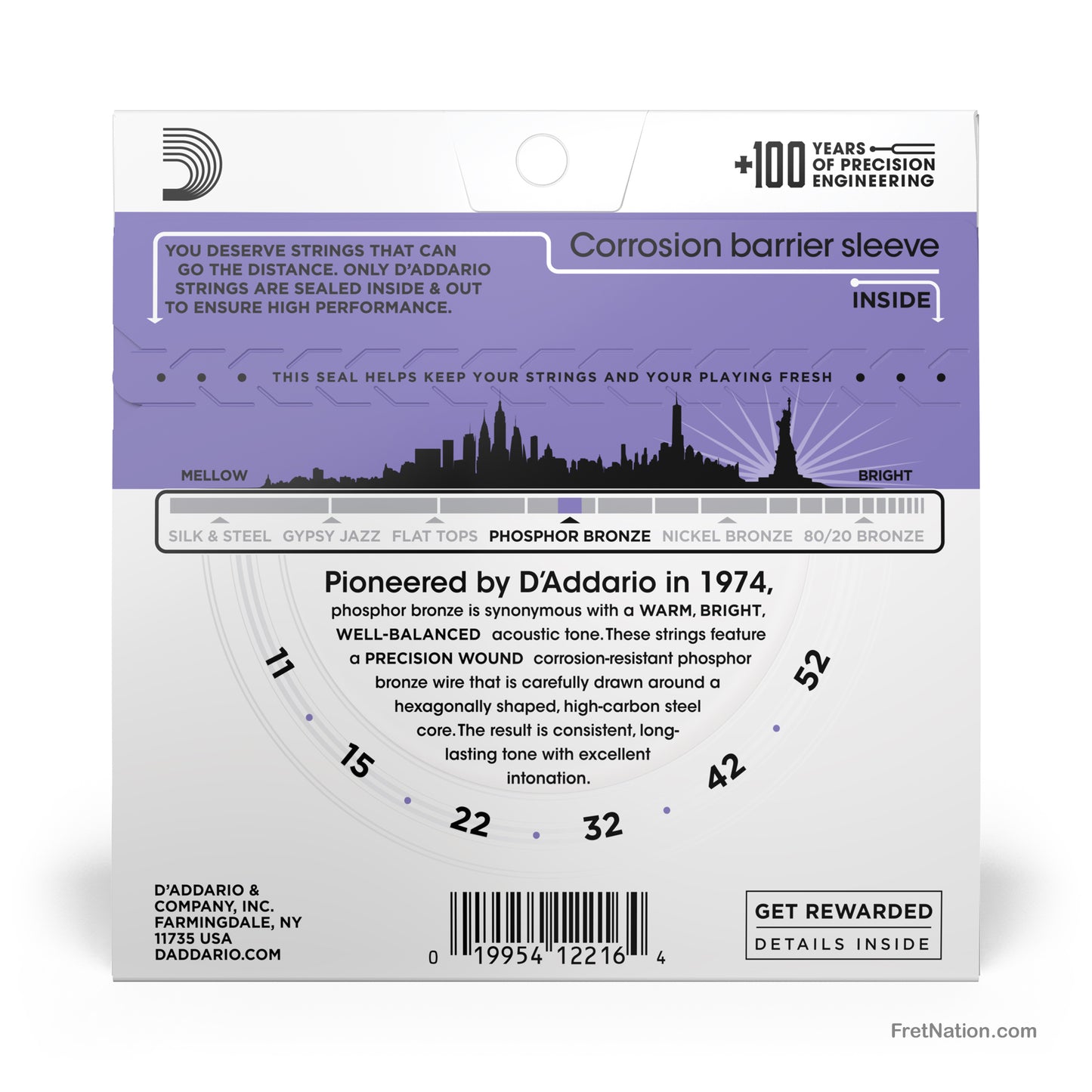 D'Addario D'Addario Phosphor Bronze Acoustic Guitar Strings - 6-String 11-52 Custom Light EJ26