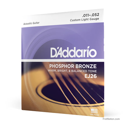 D'Addario D'Addario Phosphor Bronze Acoustic Guitar Strings - 6-String 11-52 Custom Light EJ26