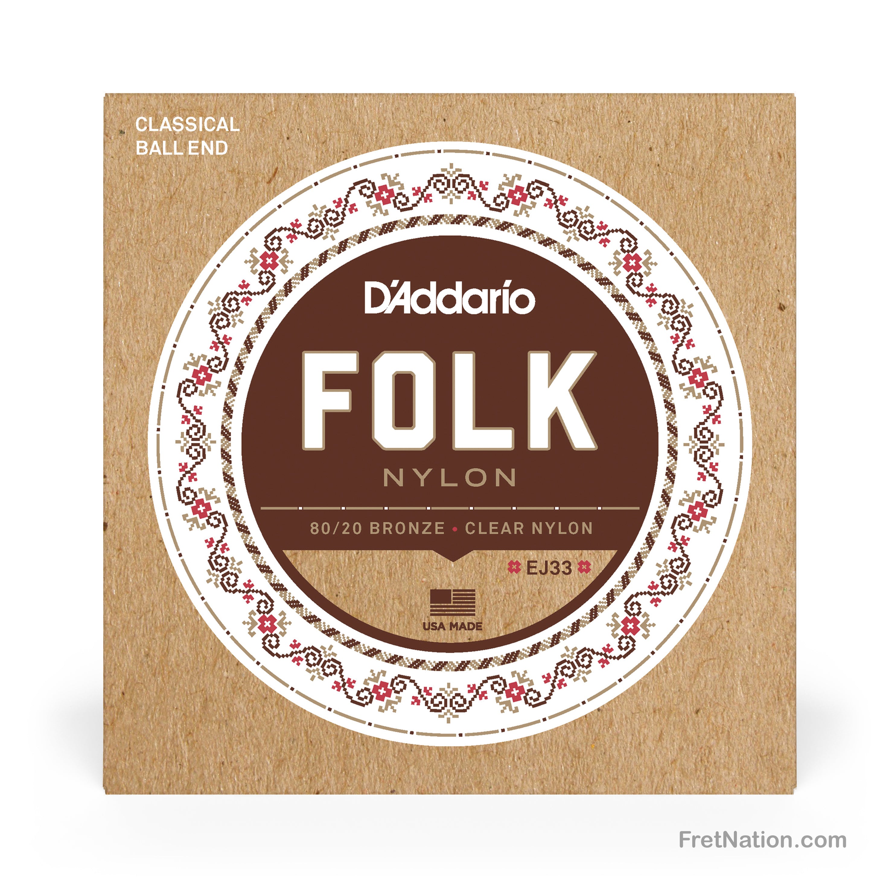D'Addario D'Addario Folk Nylon 80/20 Bronze Ball End Classical Guitar String Set - 28-45 Normal EJ33
