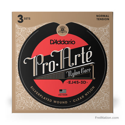 D'Addario D'Addario Pro-Arte Nylon Classical Guitar 3-Pack - 28-43 Normal EJ45-3D