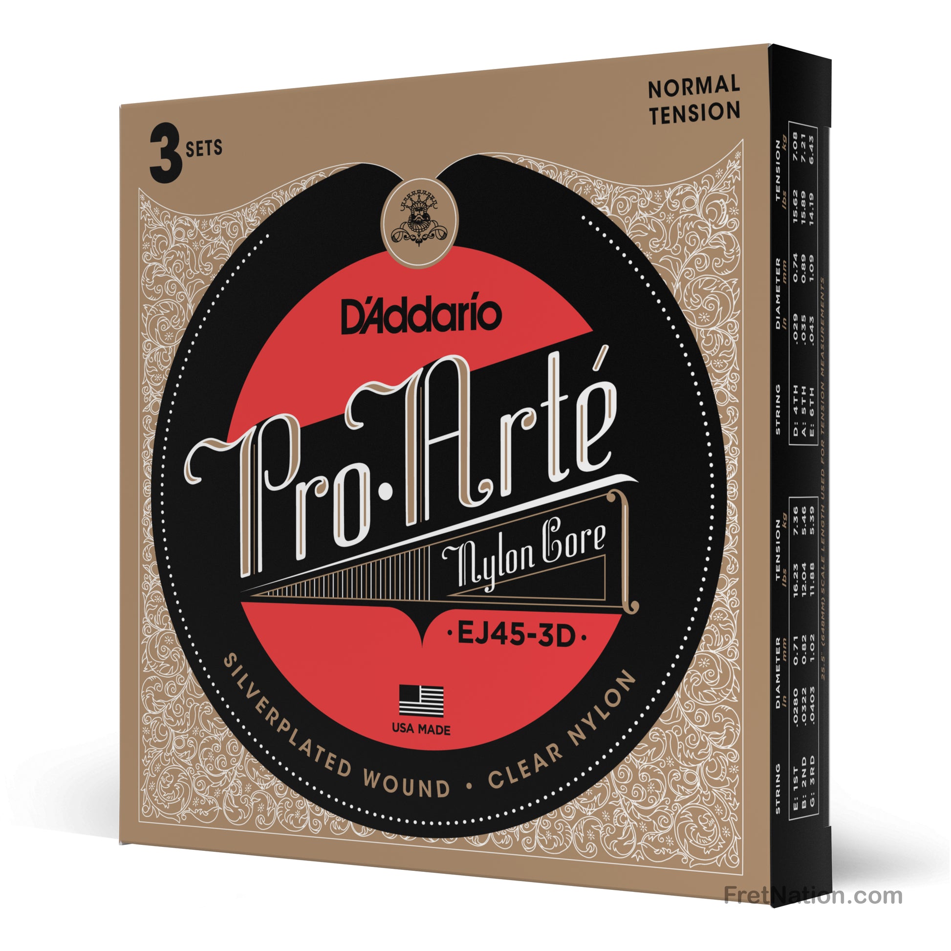 D'Addario D'Addario Pro-Arte Nylon Classical Guitar 3-Pack - 28-43 Normal EJ45-3D
