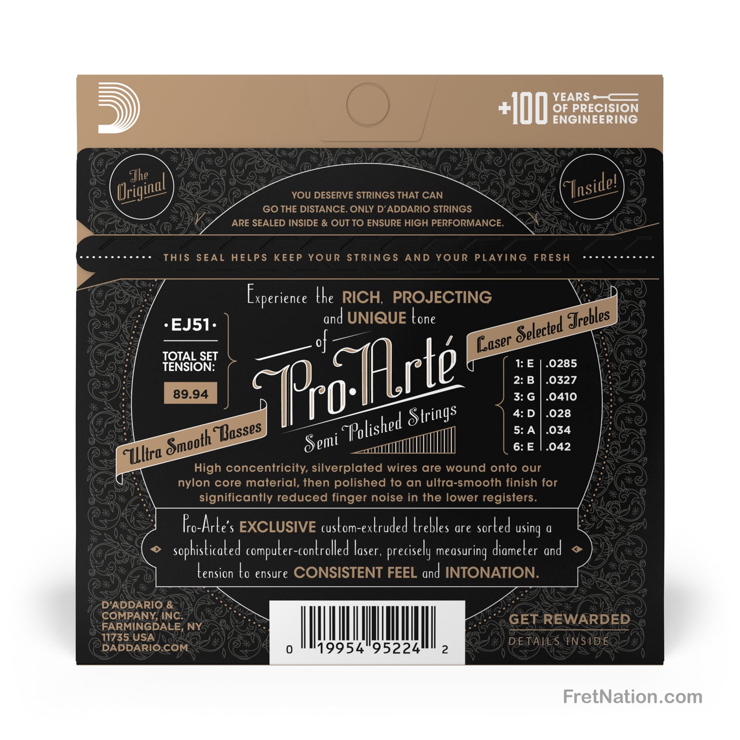 D'Addario D'Addario Pro-Arte Nylon with Polished Basses Classical Guitar Strings - 28.5-42 Hard EJ51