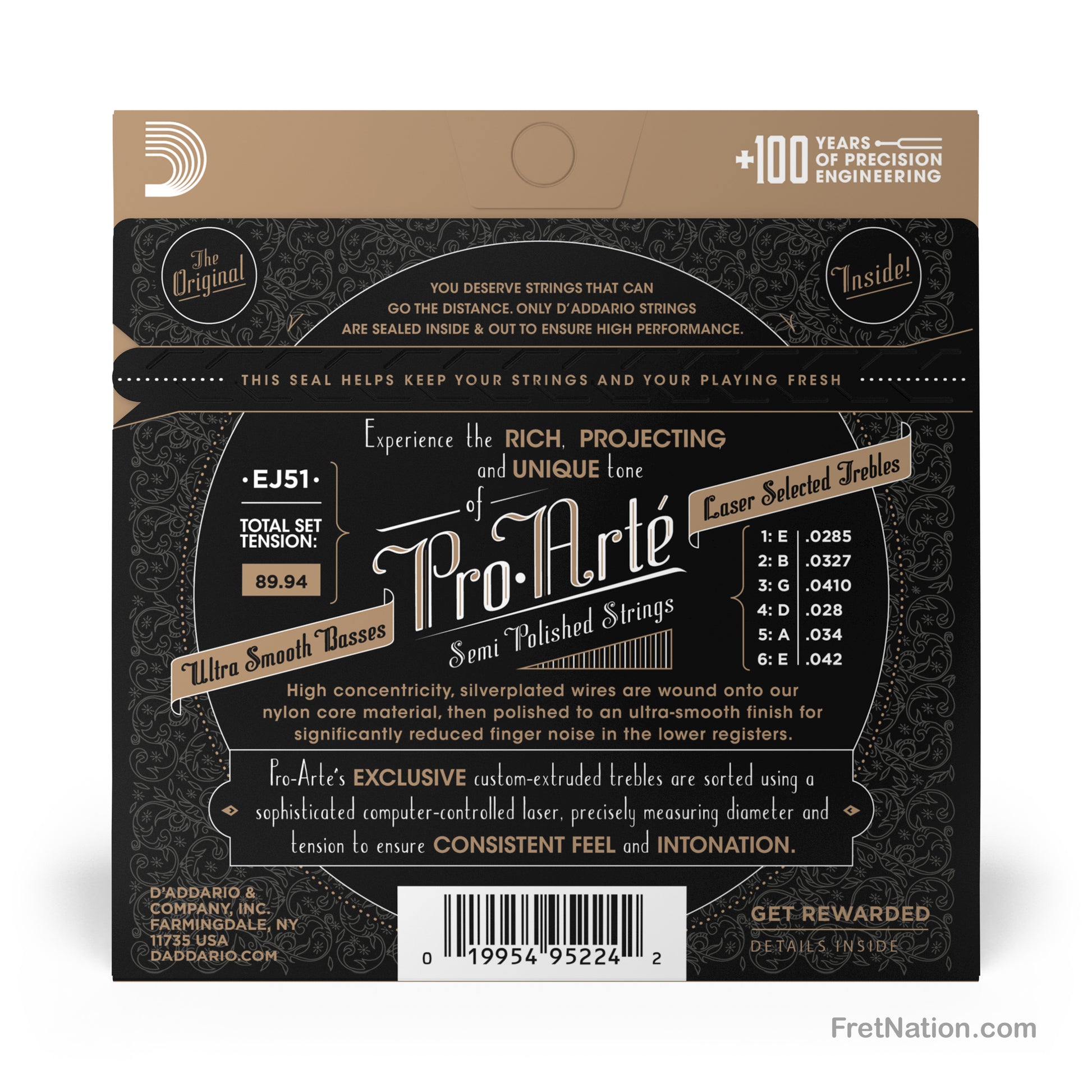 D'Addario D'Addario Pro-Arte Nylon with Polished Basses Classical Guitar Strings - 28.5-42 Hard EJ51