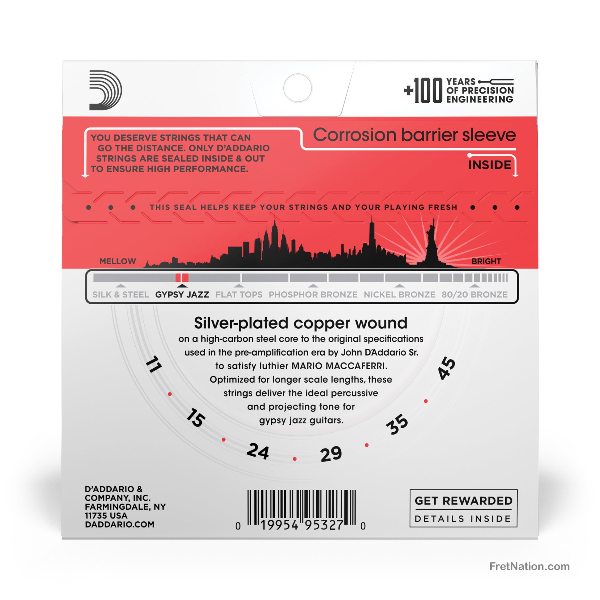 D'Addario D'Addario Gypsy Jazz Acoustic Guitar Strings - Ball End 6-String 11-45 Medium EJ83M