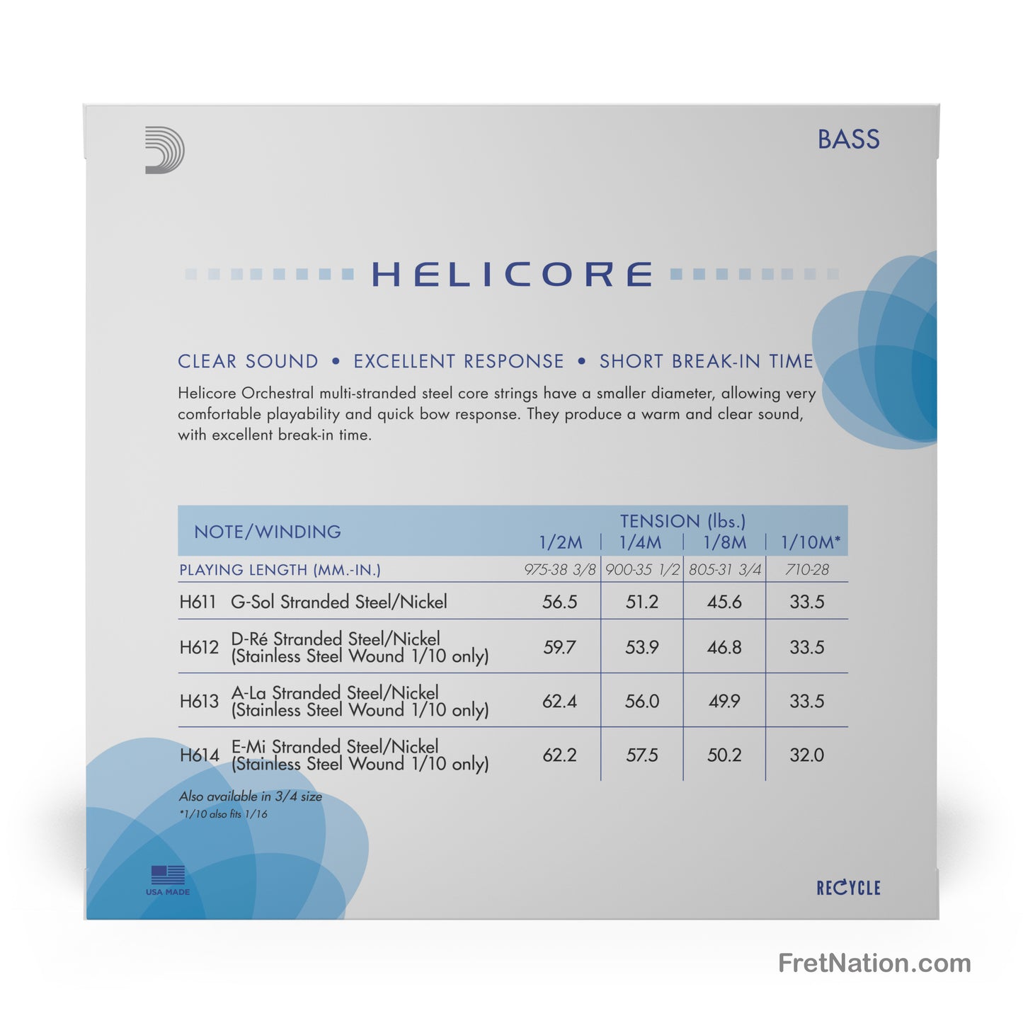 D'Addario D'Addario Helicore 1/10 Scale Orchestral Double Bass String Set - H610 1/10M Medium