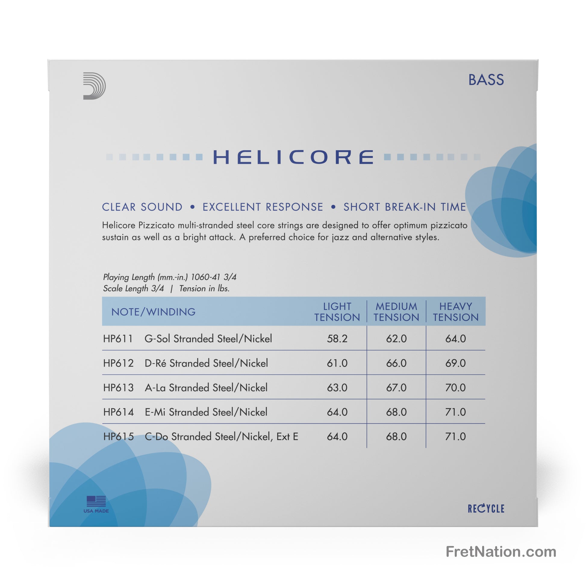 D'Addario D'Addario Helicore 3/4 Scale Pizzicato Double Bass String Set - HP610 3/4H Heavy