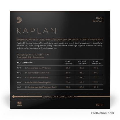 D'Addario D'Addario Kaplan 3/4 Scale Double Bass String Set - K610 3/4H Heavy