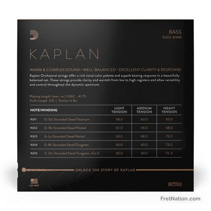 D'Addario D'Addario Kaplan 3/4 Scale Double Bass String Set - K610 3/4M Medium