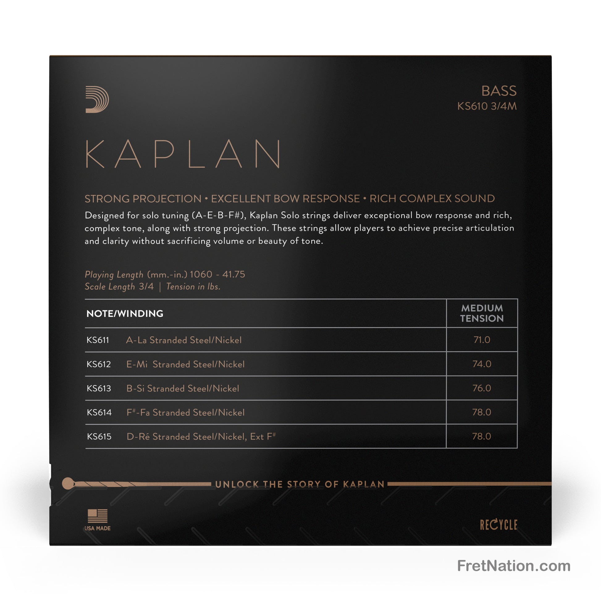 D'Addario D'Addario Kaplan 3/4 Scale Solo Double Bass String Set - KS610 3/4M Medium