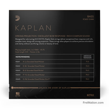 D'Addario D'Addario Kaplan 3/4 Scale Solo Double Bass String Set - KS610 3/4M Medium