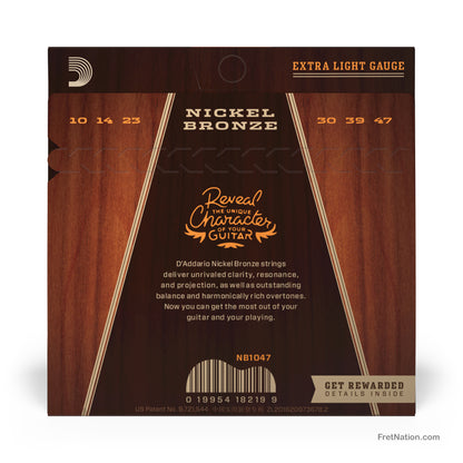D'Addario D'Addario Nickel Bronze Acoustic Guitar Strings - 6-String 10-47 Extra Light NB1047