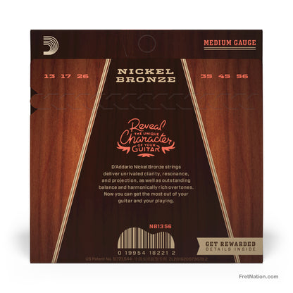 D'Addario D'Addario Nickel Bronze Acoustic Guitar Strings - 6-String 13-56 Medium NB1356