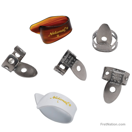 D'Addario D'Addario National Finger Picks Stainless Steel and Celluloid Thumb Pick Bundle 6-pack - NP2SS7T8W-06