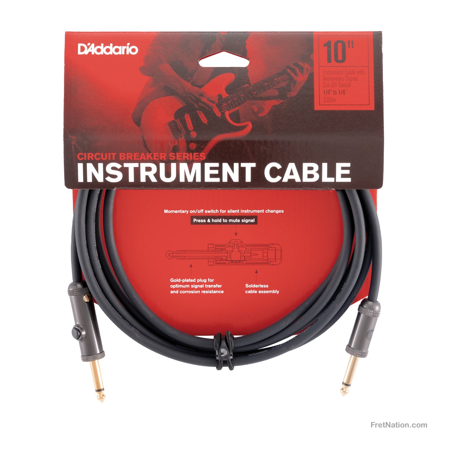 D'Addario D'Addario Circuit Breaker Momentary Mute Instrument Cable 10-Foot 1/4" - PW-AG-10