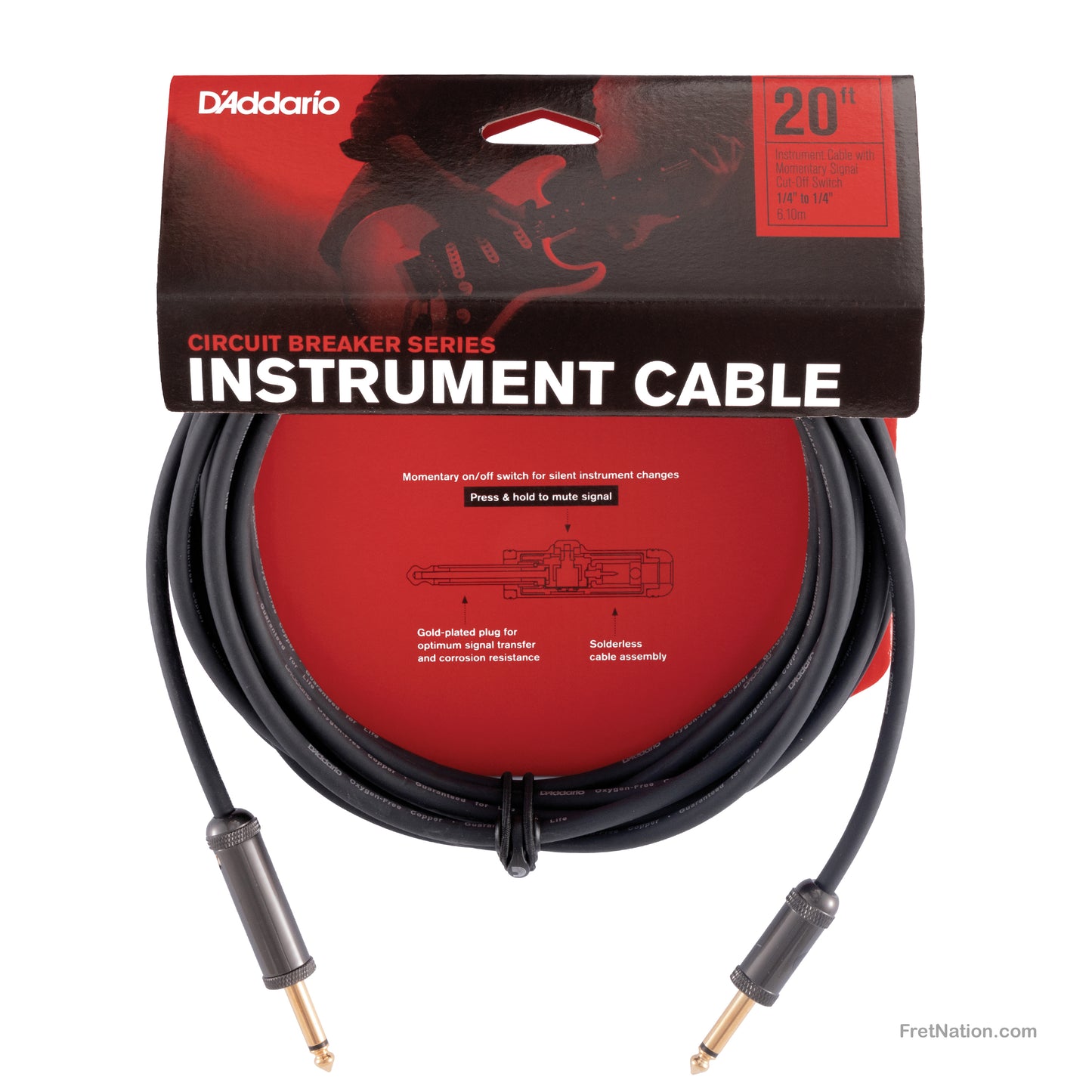 D'Addario D'Addario Circuit Breaker Momentary Mute Instrument Cable 20-Foot 1/4" - PW-AG-20