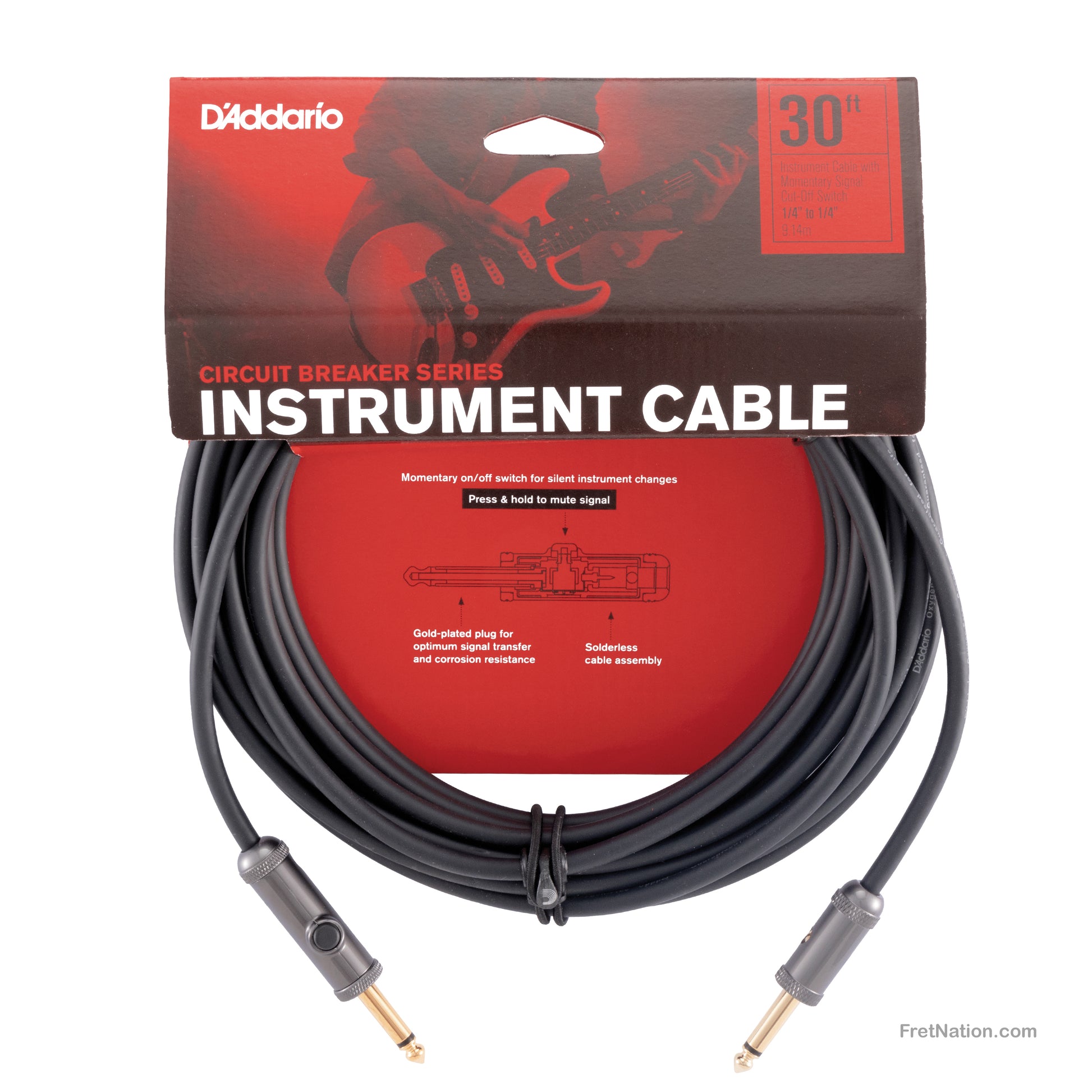 D'Addario D'Addario Circuit Breaker Momentary Mute Instrument Cable 30-Foot 1/4" - PW-AG-30