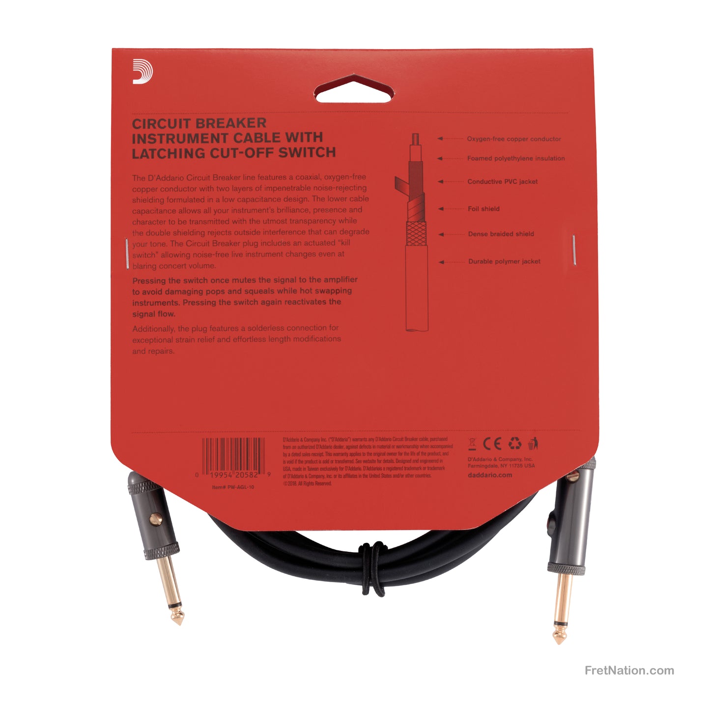 D'Addario D'Addario Circuit Breaker with Latching Cut-Off Switch 10-Foot 1/4" - PW-AGL-10
