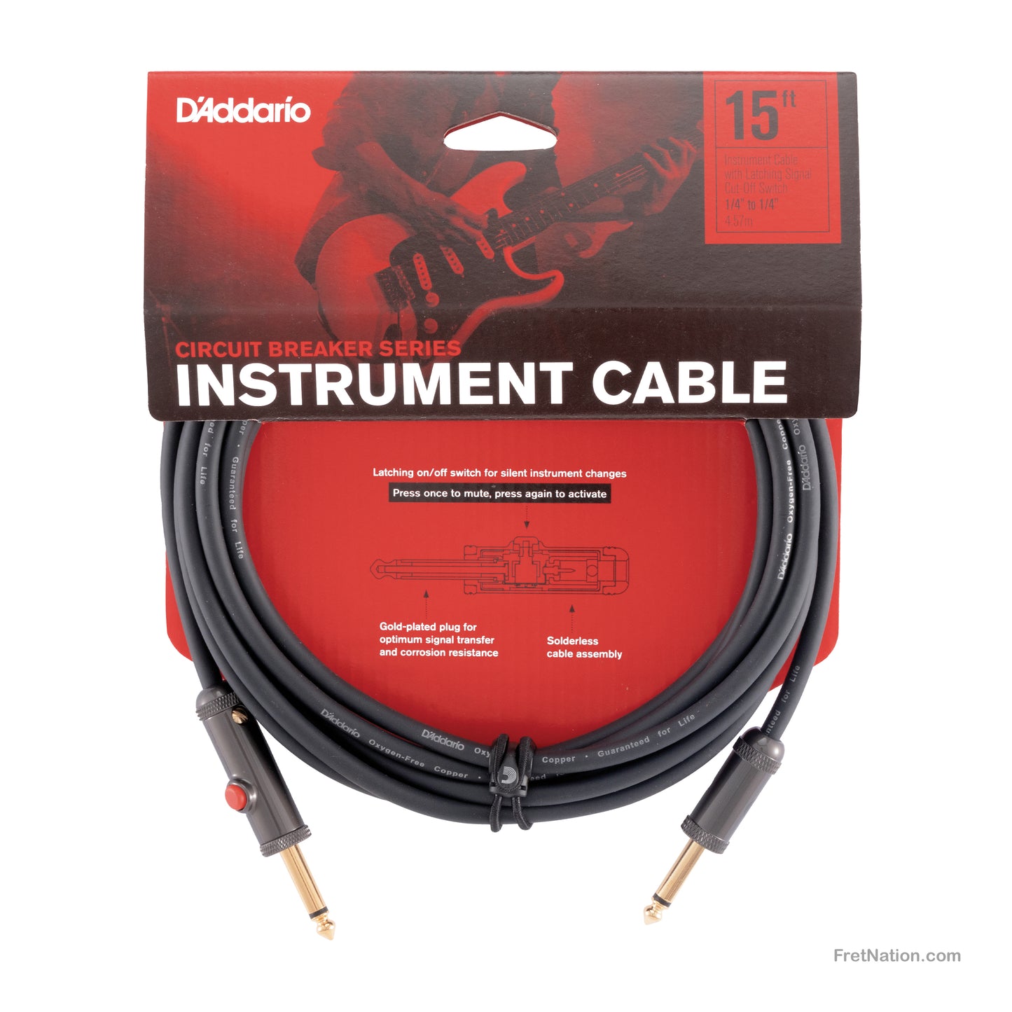 D'Addario D'Addario Circuit Breaker with Latching Cut-Off Switch 15-Foot 1/4" - PW-AGL-15