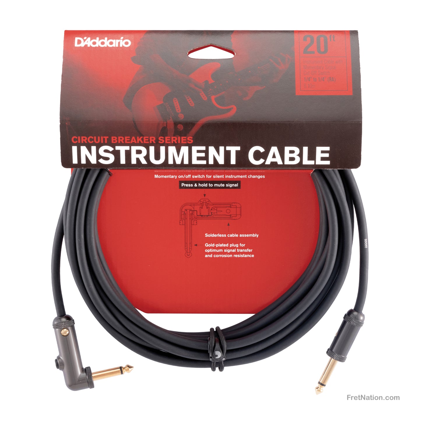D'Addario D'Addario Circuit Breaker Instrument Cable 20-Foot 1/4" - PW-AGRA-20