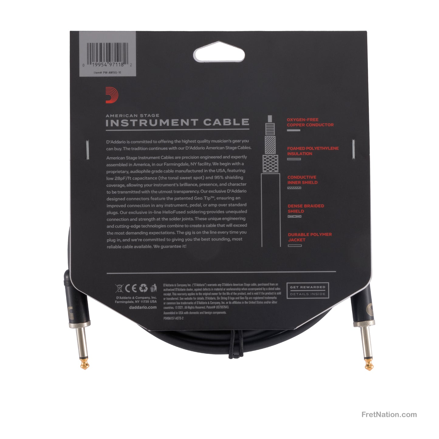 D'Addario D'Addario American Stage Instrument Cable 10-Foot 1/4" - PW-AMSG-10
