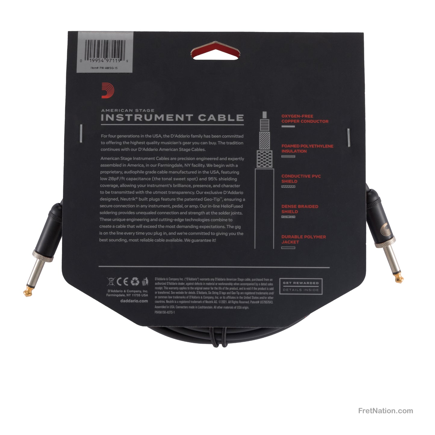 D'Addario D'Addario American Stage Instrument Cable 15-Foot 1/4" - PW-AMSG-15