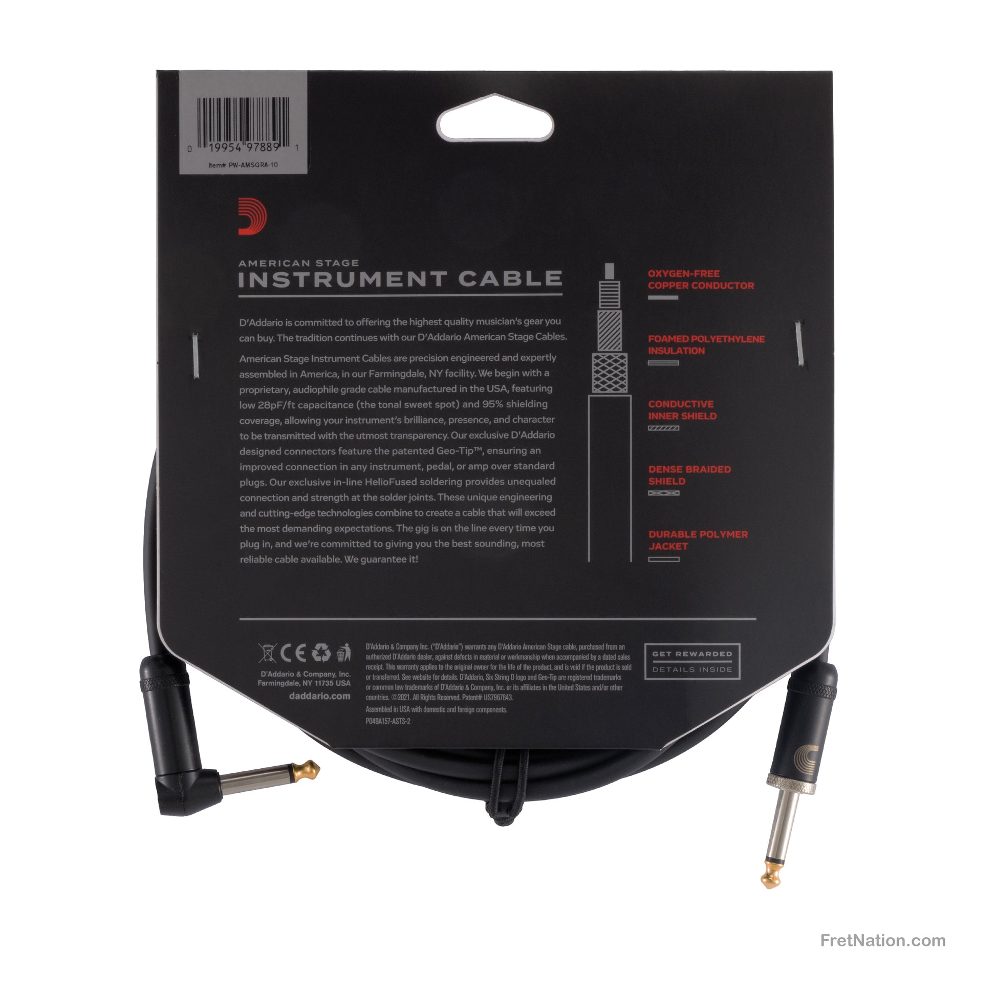 D'Addario D'Addario American Stage Instrument Cable 10-Foot 1/4" - PW-AMSGRA-10