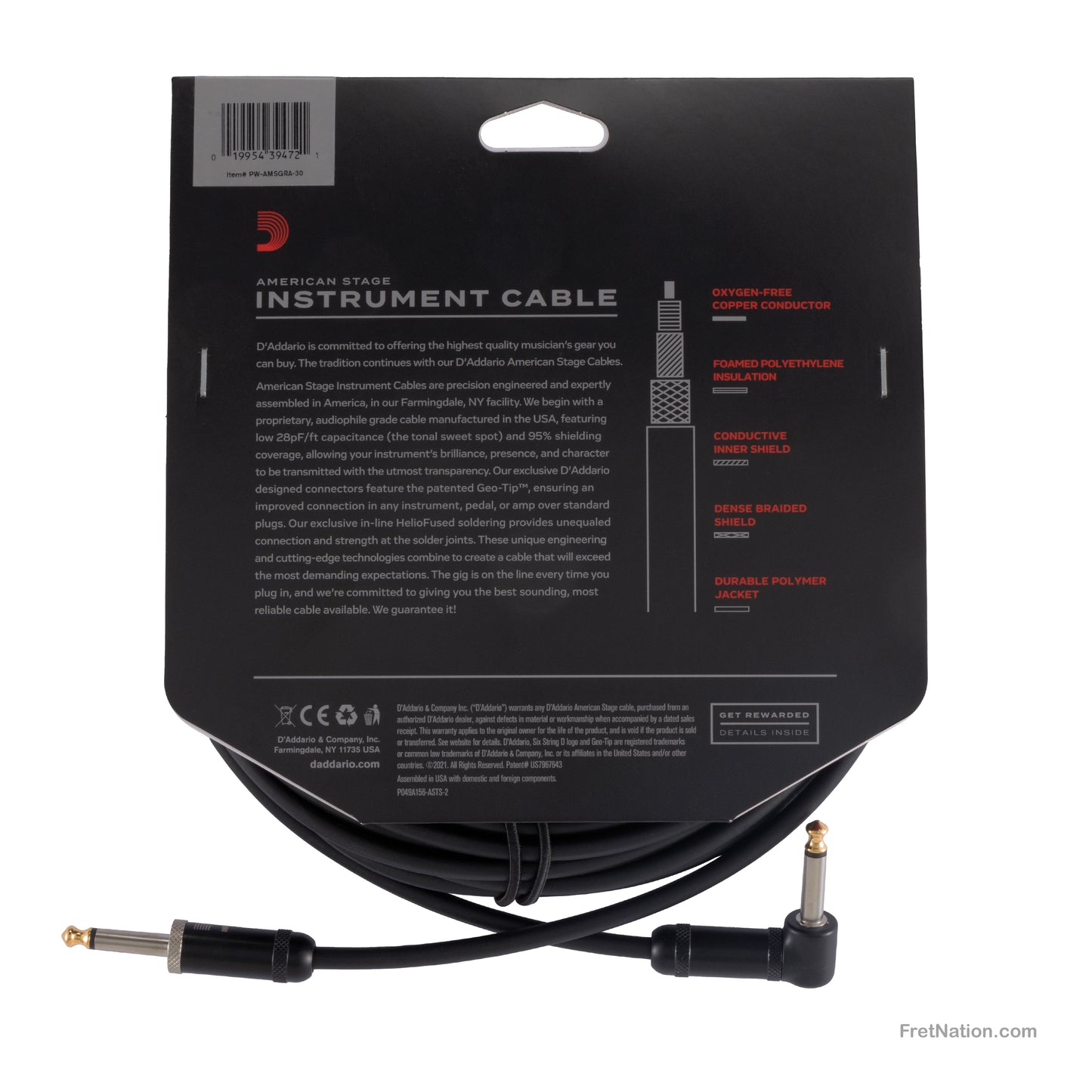 D'Addario D'Addario American Stage Instrument Cable 30-Foot 1/4" - PW-AMSGRA-30