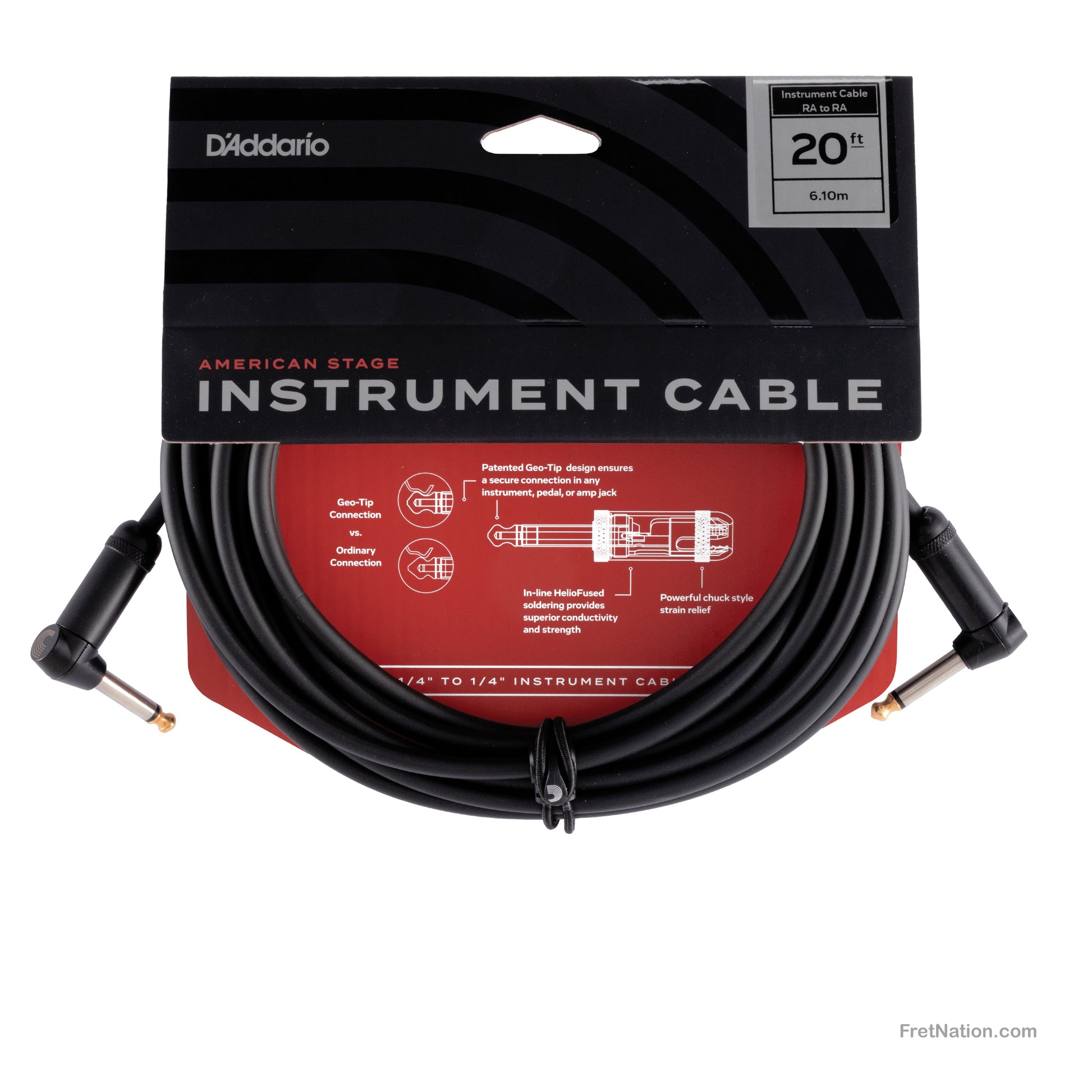 D'Addario D'Addario American Stage Instrument Cable Dual Right Angle 20-Foot 1/4" - PW-AMSGRR-20