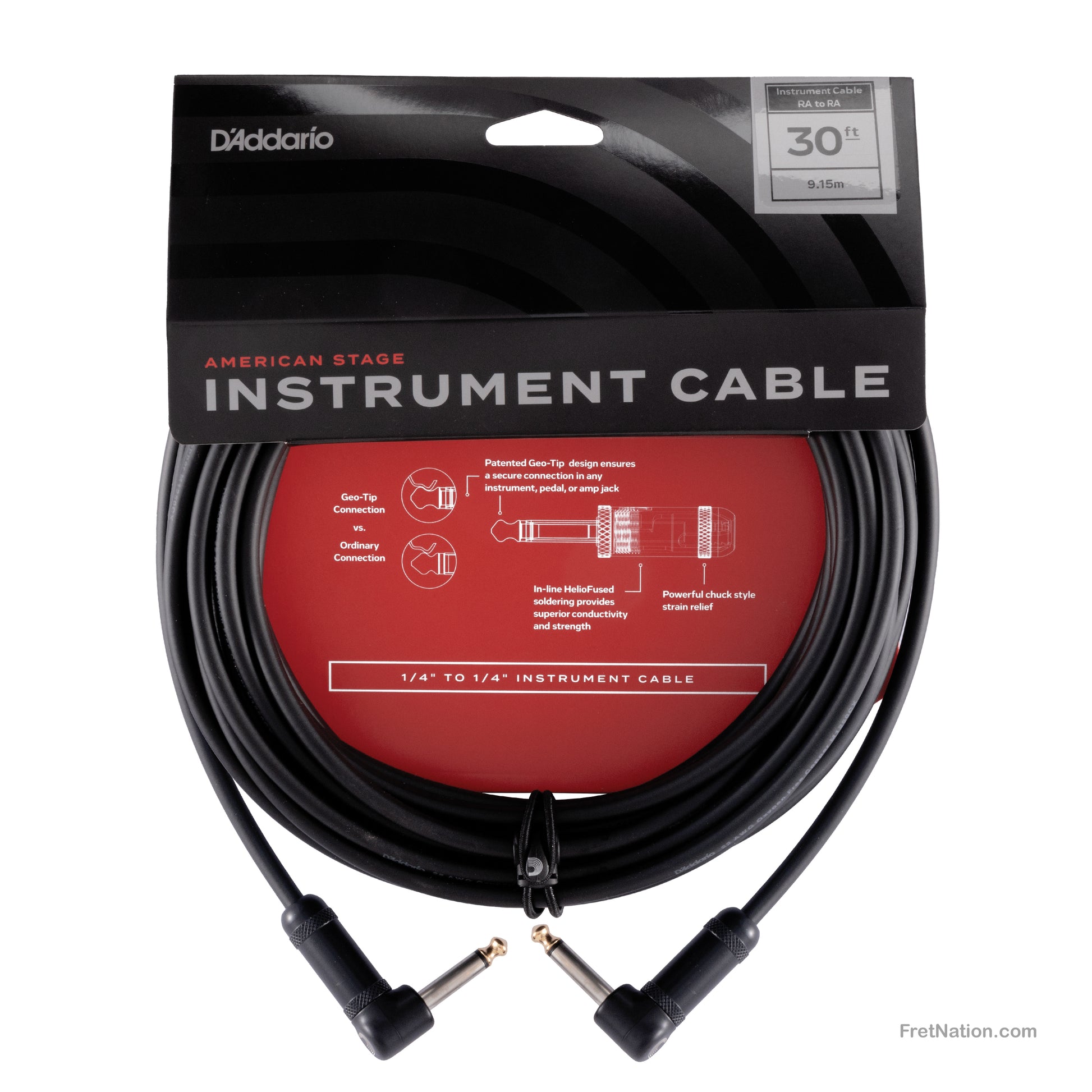 D'Addario D'Addario American Stage Instrument Cable Dual Right Angle 30-Foot 1/4" - PW-AMSGRR-30